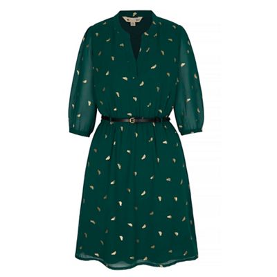 Yumi Green Bird Foil Print Dress